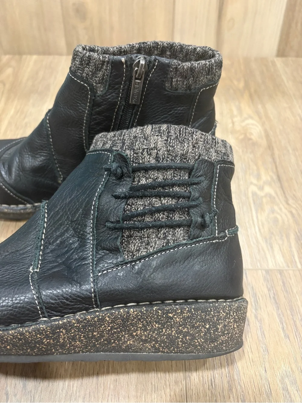 Aetrex Black Leather Ankle Boots with Knit Cuff Cammie Tessa Arch Support 40